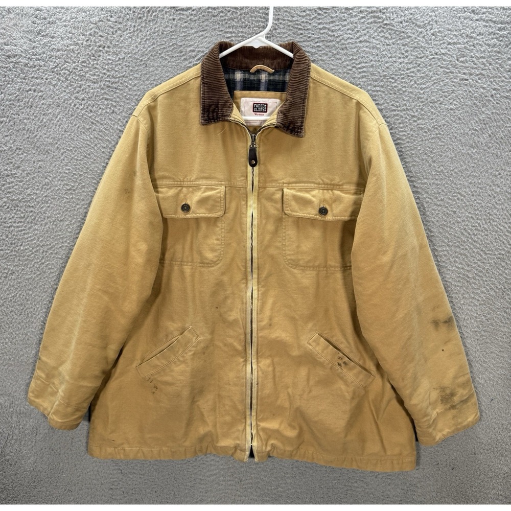 Vintage Faded Glory Jacket Womens 1X Tan Canvas Flannel Lined Chore Barn 90s